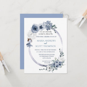 Convites Dusty Blue White Floral Frame Casamento