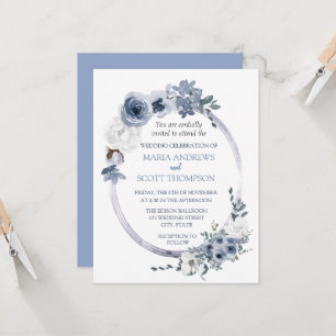 Convites Dusty Blue White Floral Frame Casamento