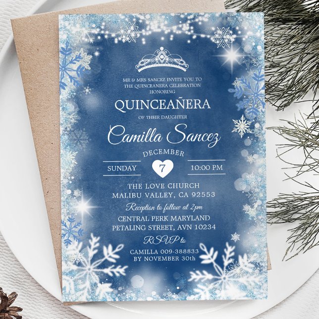Convites Dusty Blue & White Winter Quinceañera Invite11 (Criador carregado)