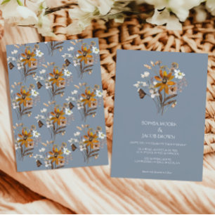 Convites Dusty Blue Wildflower Boho Casamento outono