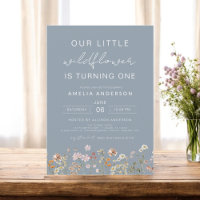 Dusty Blue Wildflower Boho Chic Primeiro Aniversár