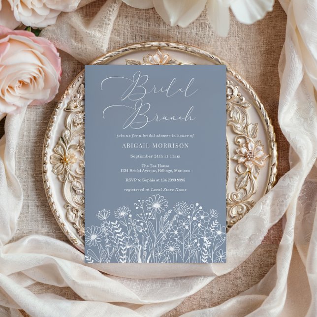 Convites Dusty Blue Wildflower Bridal BrunChá (Criador carregado)