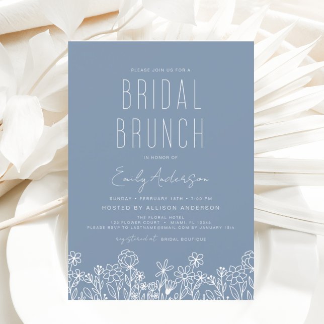 Convites Dusty Blue Wildflower Bridal BrunChá de panela (Criador carregado)