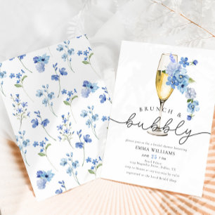 Convites Dusty Blue Wildflower Brunch Chá de panela espuman