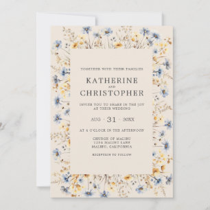 Convites Dusty Blue Wildflower Budget Beige Wedding