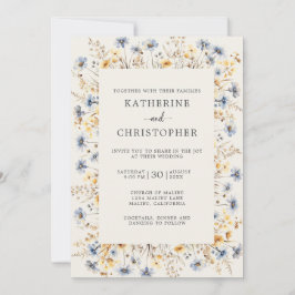 Convites Dusty Blue Wildflower Casamento de marfim legante