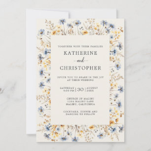 Convites Dusty Blue Wildflower Casamento de marfim legante