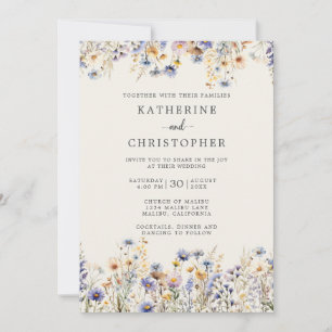 Convites Dusty Blue Wildflower Casamento formal de marfim