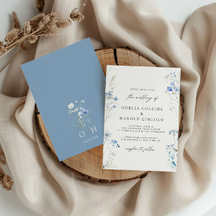 Convites Dusty Blue Wildflower Casamento Monograma