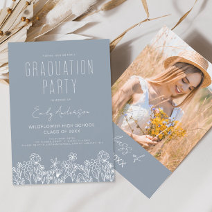 Convites Dusty Blue Wildflower Festa de formatura Boho