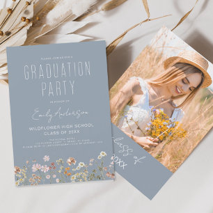 Convites Dusty Blue Wildflower Festa de formatura Boho Bloo