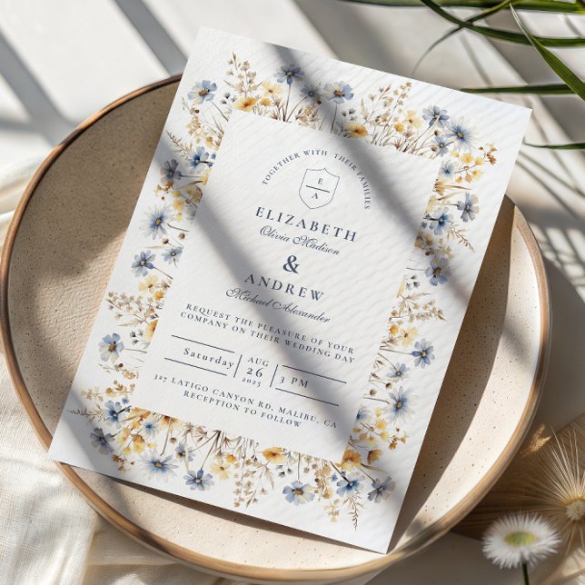 Convites Dusty Blue Wildflower Meadow Wedding (Criador carregado)