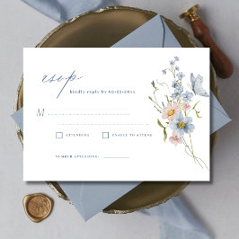 Convites Dusty Blue Wildflower RSVP Casamento