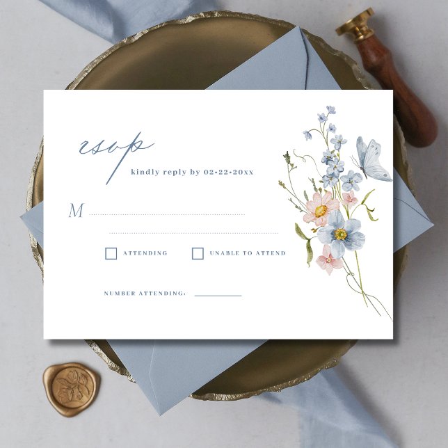 Convites Dusty Blue Wildflower RSVP Casamento (Criador carregado)