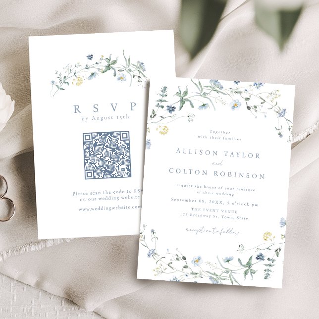 Convites Dusty Blue Wildflower Rustic Boho Foto de Casament (Dusty Blue Wildflower Rustic Boho Wedding Photo Invitation)
