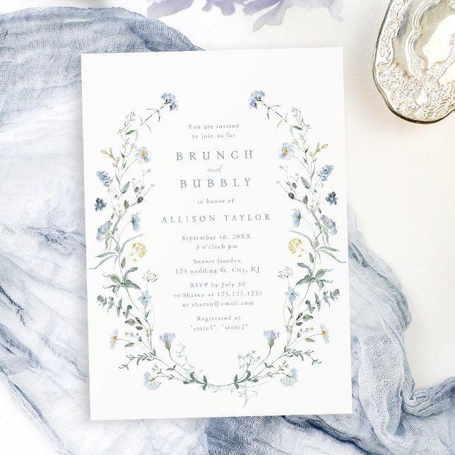 Convites Dusty Blue Wildflower Rustic Chá de panela (Dusty Blue Wildflower Rustic Boho Bridal Shower Invitation)