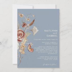 Convites Dusty Blue Wildflower Watercolor Casamento