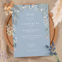 Convites Dusty Blue Wildflower Watercolor Casamento Floral