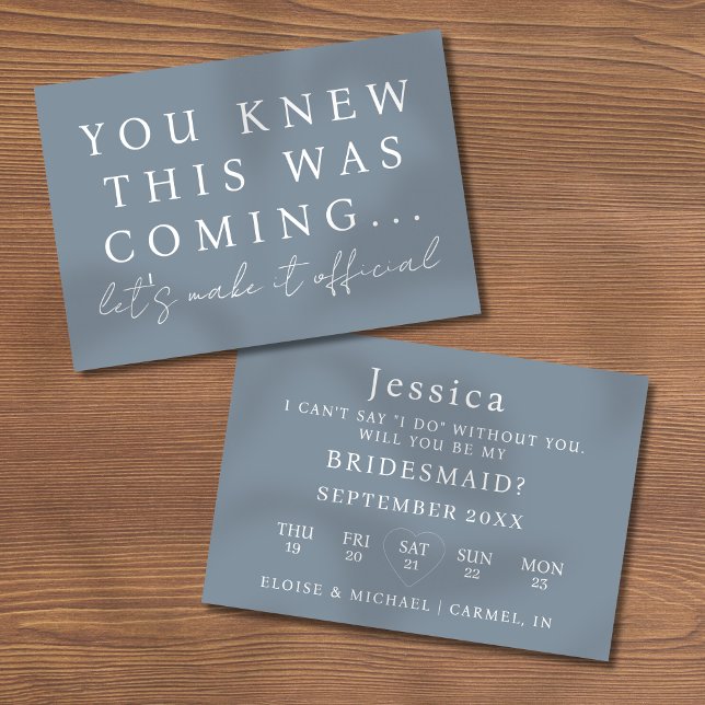Convites Dusty Blue Will You Be My Bridesmaid Proposal Card (Pop the question to your bridal party with this Will You Be My Bridesmaid Proposal Card! )