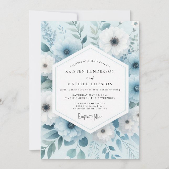 Convites Dusty Blue Winter Bloom Wedding (Frente)