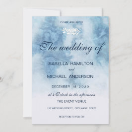 Convites Dusty Blue Winter Script Calliografia White Branch