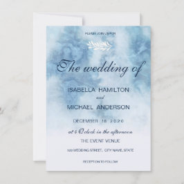 Convites Dusty Blue Winter Script Calliografia White Branch