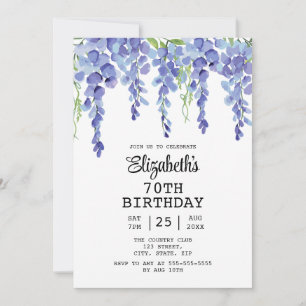 Convites Dusty Blue Wisteria Floral Greenery 70 Birthday