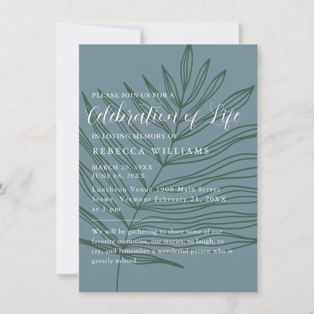 Convites Dusty Blueish Celebração Mínima da Vida (Frente)