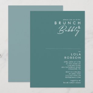 Convites Dusty Boho Green & Blue Brunch e Chá de espuma