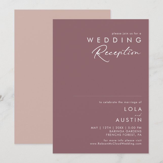 Convites Dusty Boho | Recepção de Casamento Roxa e Rosa (Frente/Verso)