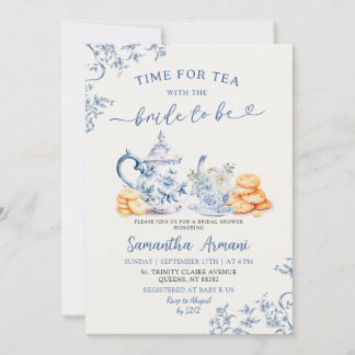 Convites Dusty Bue Chinoiserie Chá de panela Tea Party