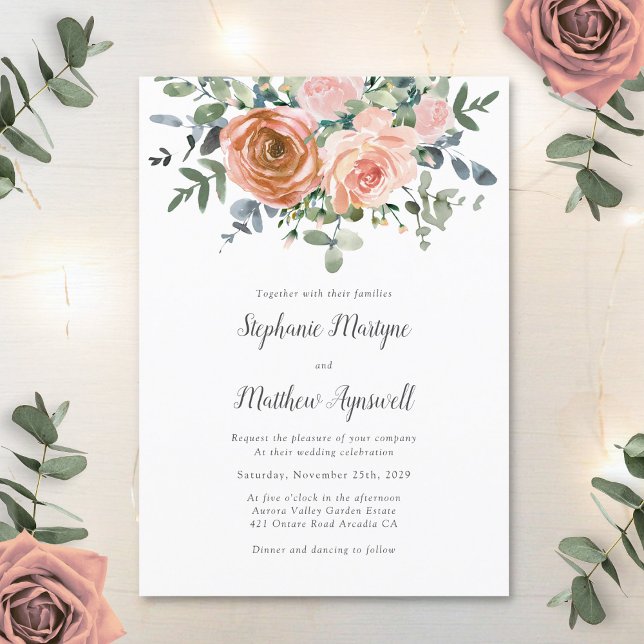 Convites Dusty Coral Eucalyptus Botanical Wedding (Criador carregado)