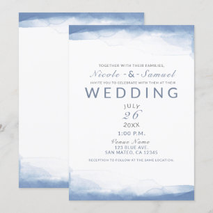 Convites Dusty Cornflower Blue Watercolor Casamento Moderno