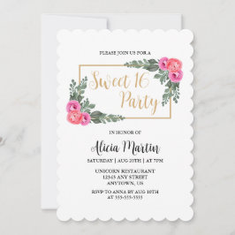 Convites Dusty Flora Rosa Rosa Greenery Dourado Sweet 16