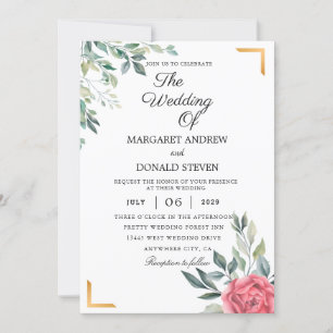 Convites Dusty Floral com ouro geométrico casamento I