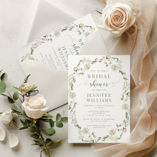 Convites Dusty Green Greenery Floral Wreath Chá de panela