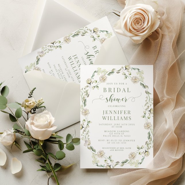 Convites Dusty Green Greenery Floral Wreath Chá de panela (Criador carregado)