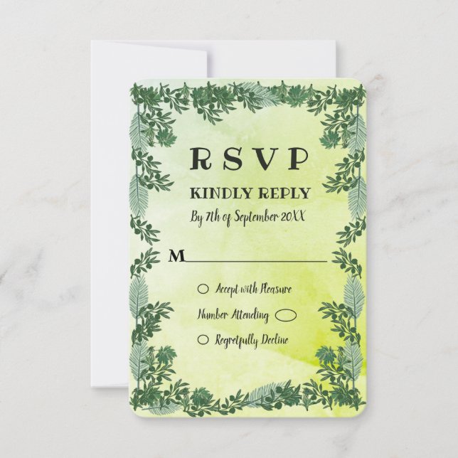 Convites Dusty Green Greenery Rustic Wedding RSVP Card (Frente)