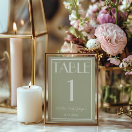 Convites Dusty Green Ivory Old Money Wedding Table Number