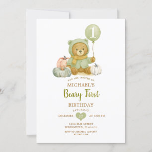 Convites Dusty Green Sage Fall Beary Primeiro Aniversário