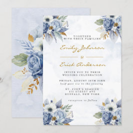 Convites Dusty Marinho Azul Dourado Aquarela Casamento Chic