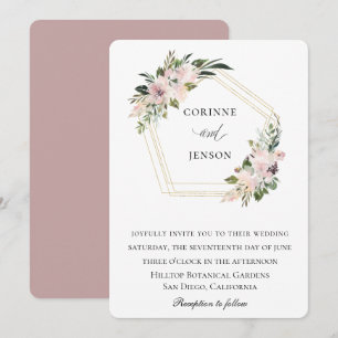 Convites Dusty Mauve Floral Casamento Geométrico