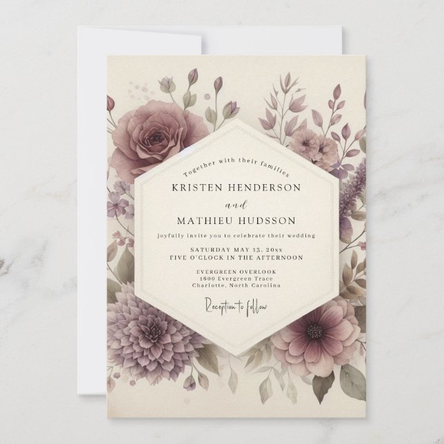 Convites Dusty Mauve Floral Romance Wedding (Frente)