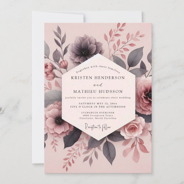 Convites Dusty Mauve Hazy Bloom Wedding (Frente)
