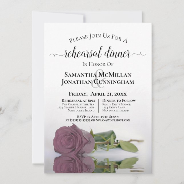 Convites Dusty Mauve Pink Rose Janto de ensaio de casamento (Frente)