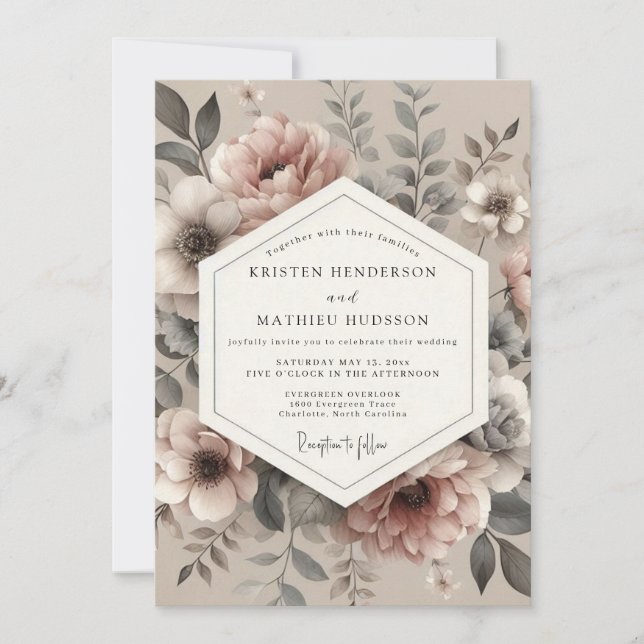 Convites Dusty Mauve Vintage Bloom Wedding (Frente)