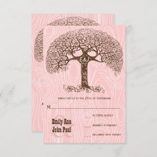 Convites Dusty Millennium Pink Tree Barnwood Casamento RSVP
