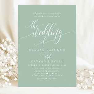 Convites Dusty Mint Simple Script Weding