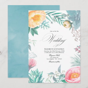 Convites Dusty Pastel Tropical Floral Casamento de Verão