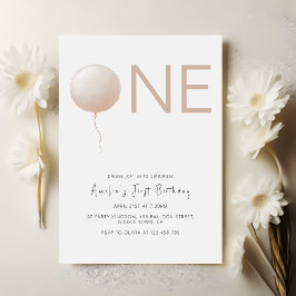 Convites Dusty Peach Balloon Minimalist First Birthday